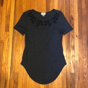 Dark gray top with black felted flowers